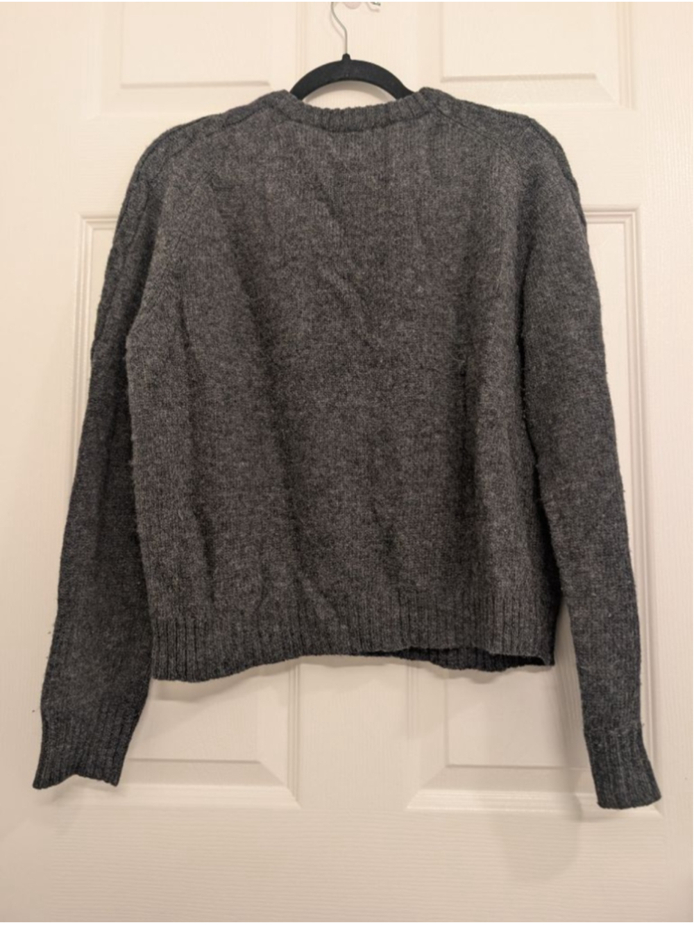 GAP 100% Wool Gray Cable Knit Cardigan Sweater Dark Academia Preppy Old Money L - Picture 5 of 8